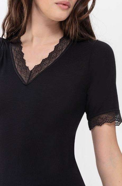 Dames hemd Silk Touch Wool zwart (70% wol)